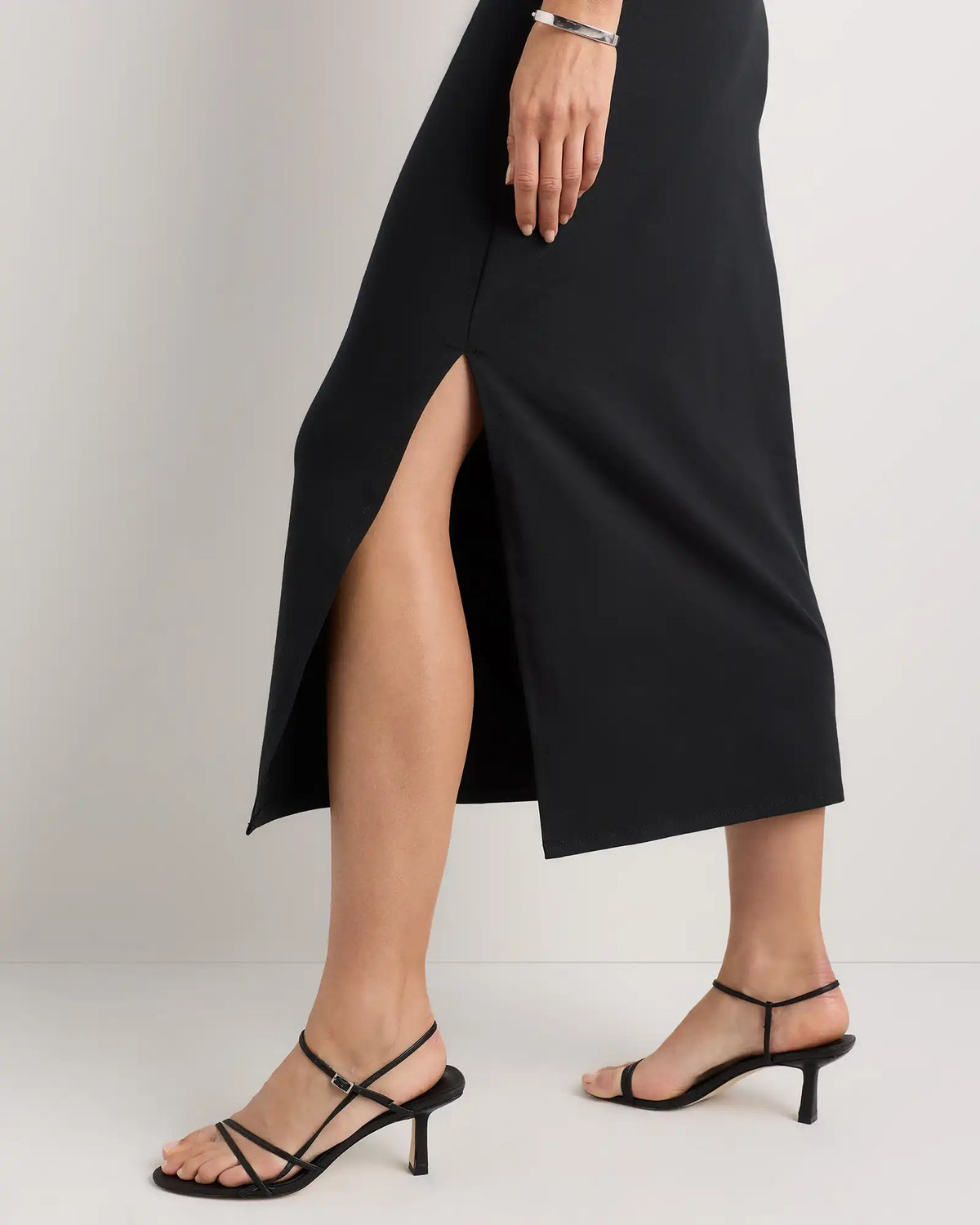 Stretch Cotton Jersey Mock Neck Midi Dress