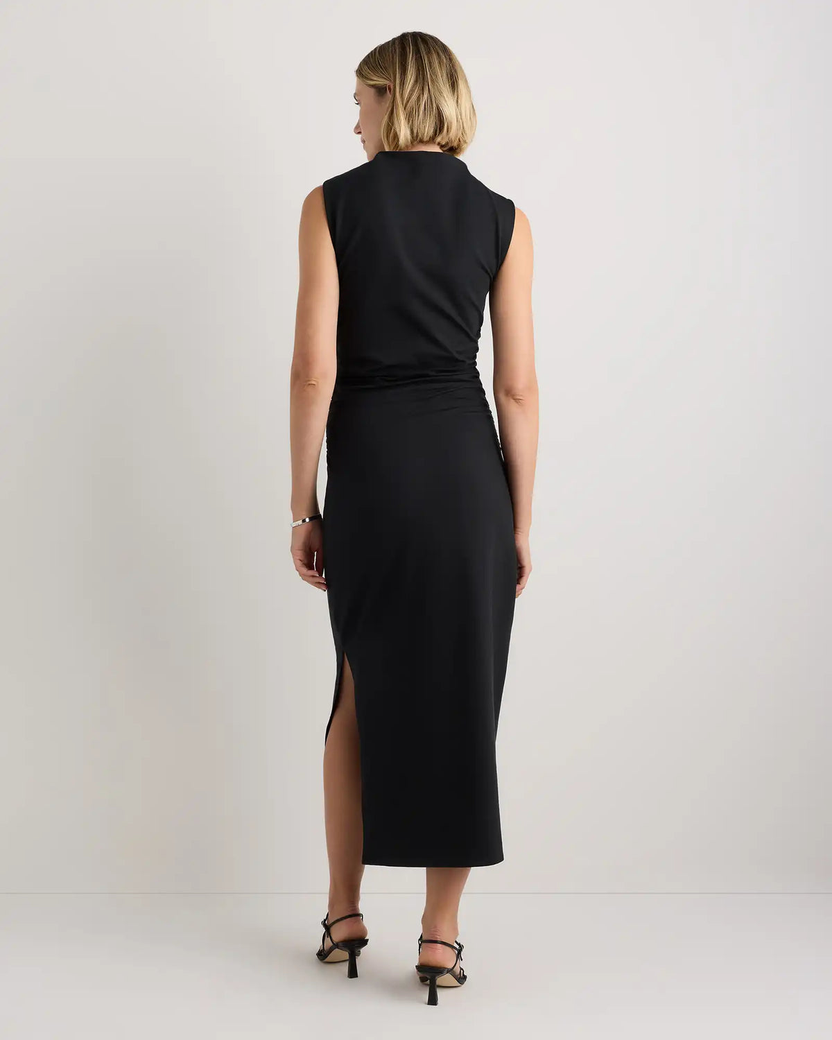 Stretch Cotton Jersey Mock Neck Midi Dress