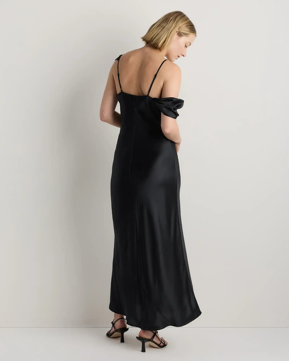 100% Washable Silk Draped Shoulder Maxi Dress