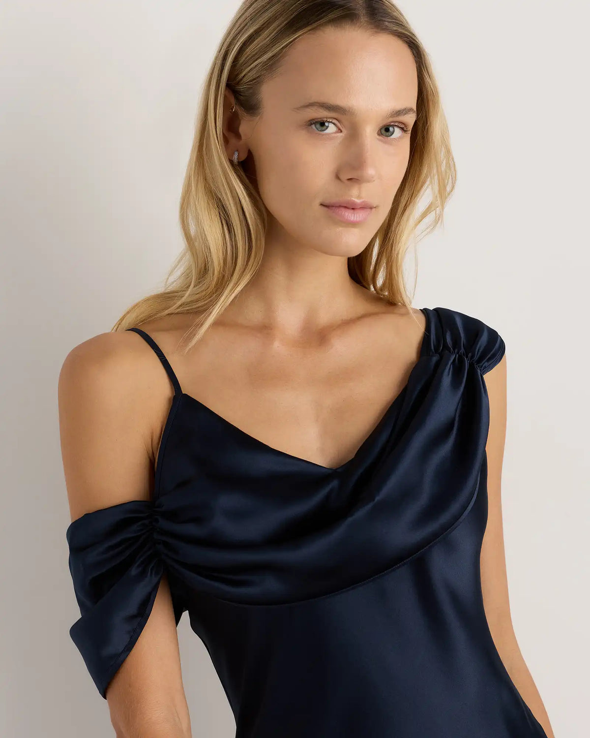 100% Washable Silk Draped Shoulder Maxi Dress
