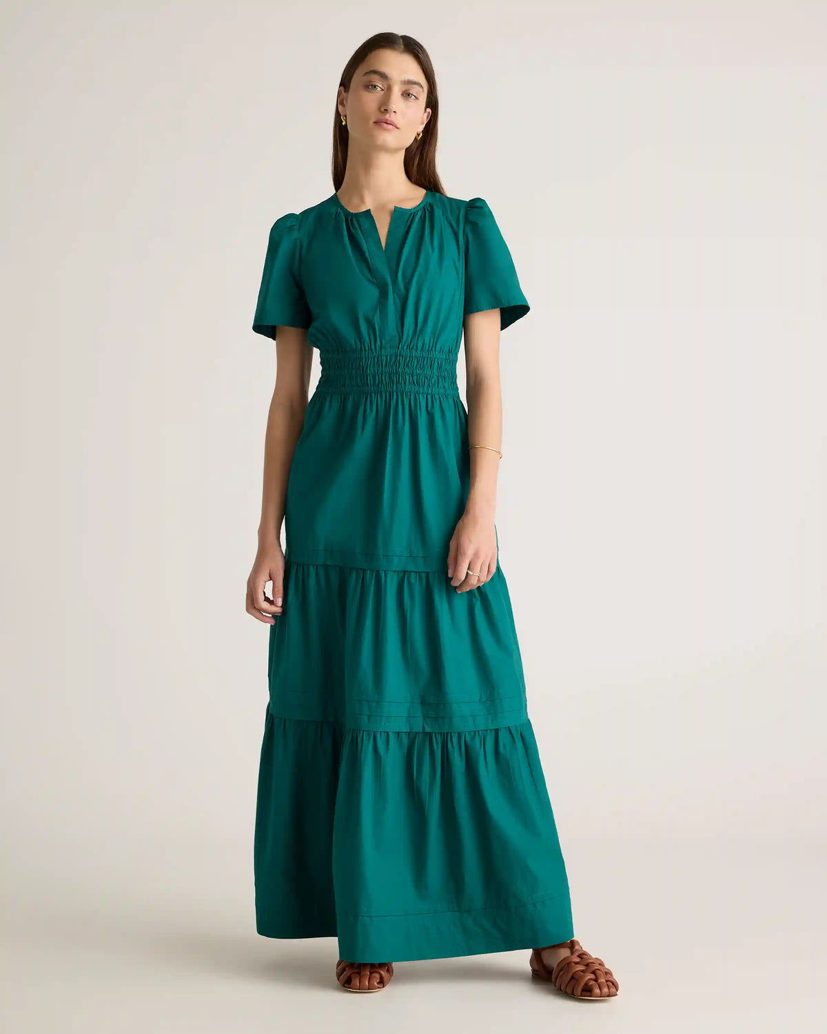 100% Organic Cotton Poplin Tiered Maxi Dress