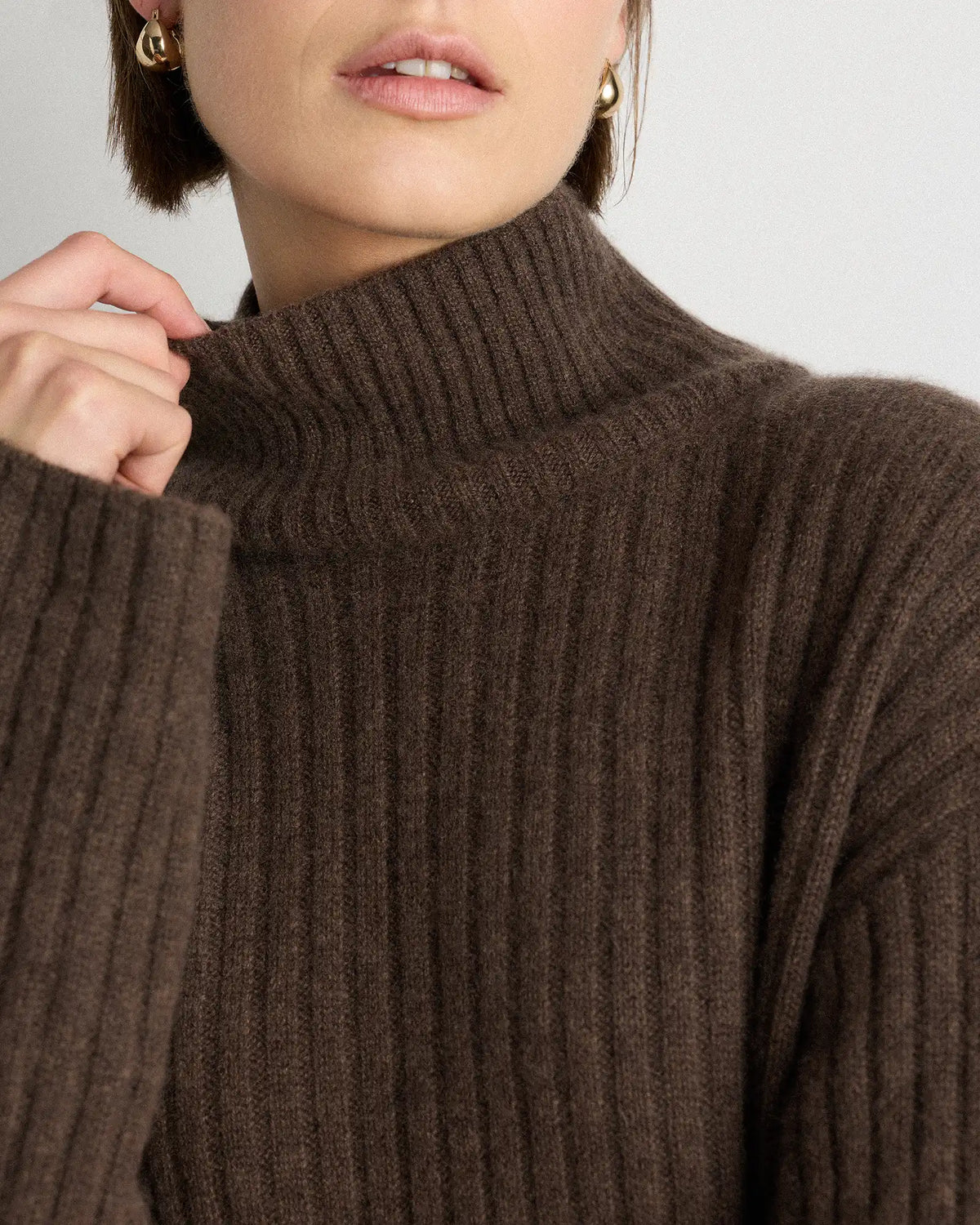 Mongolian Cashmere Ribbed Turtleneck Mini Dress