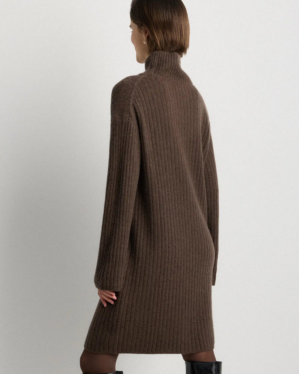 Mongolian Cashmere Ribbed Turtleneck Mini Dress