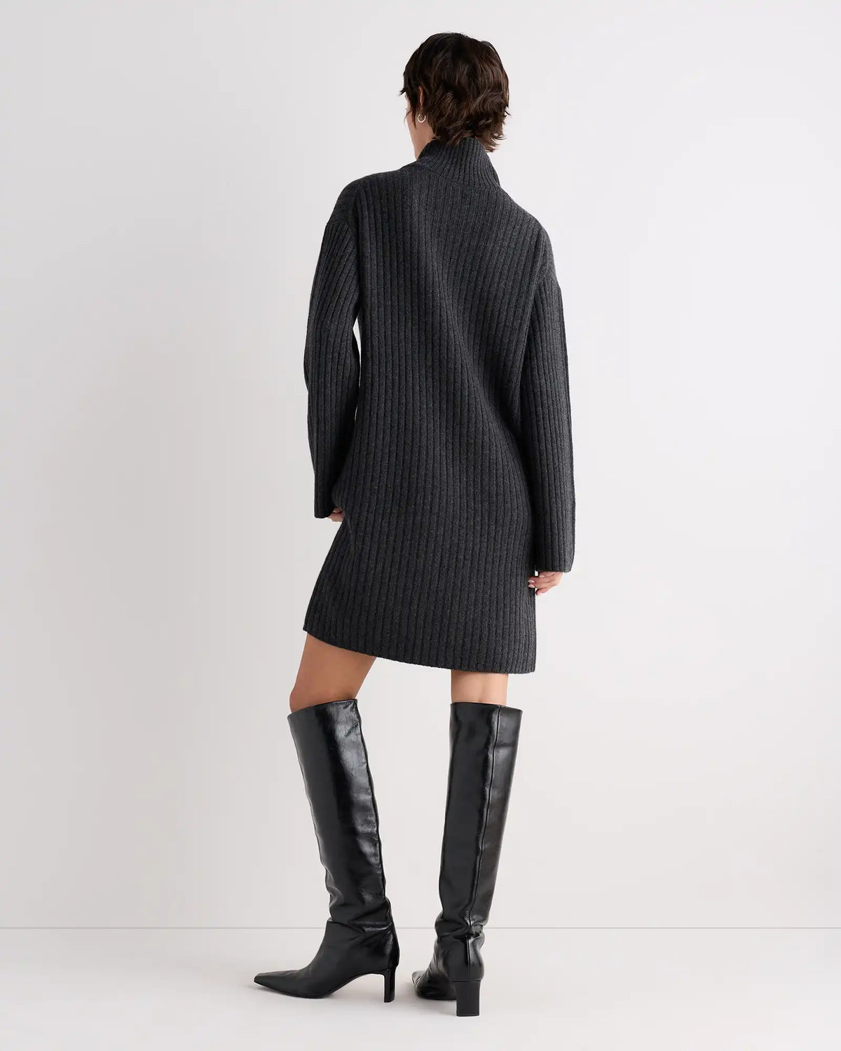 Mongolian Cashmere Ribbed Turtleneck Mini Dress