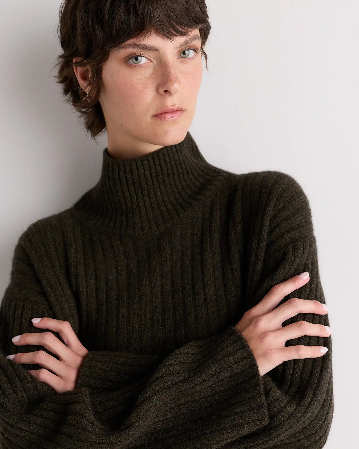 Mongolian Cashmere Ribbed Turtleneck Mini Dress
