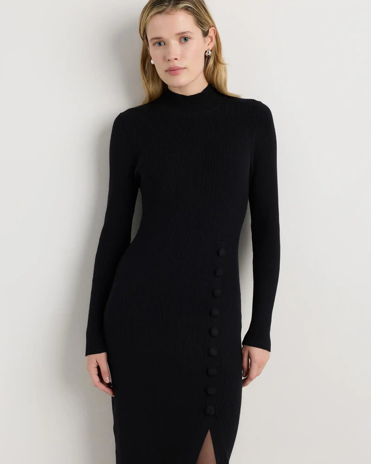 Cotton Cashmere Side Slit Midi Dress