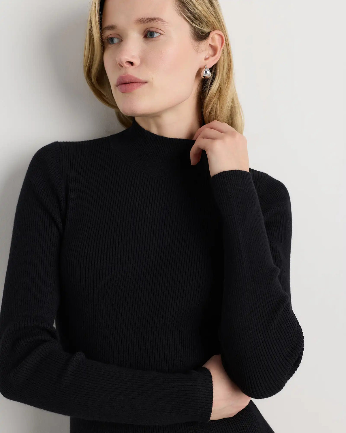 Cotton Cashmere Side Slit Midi Dress