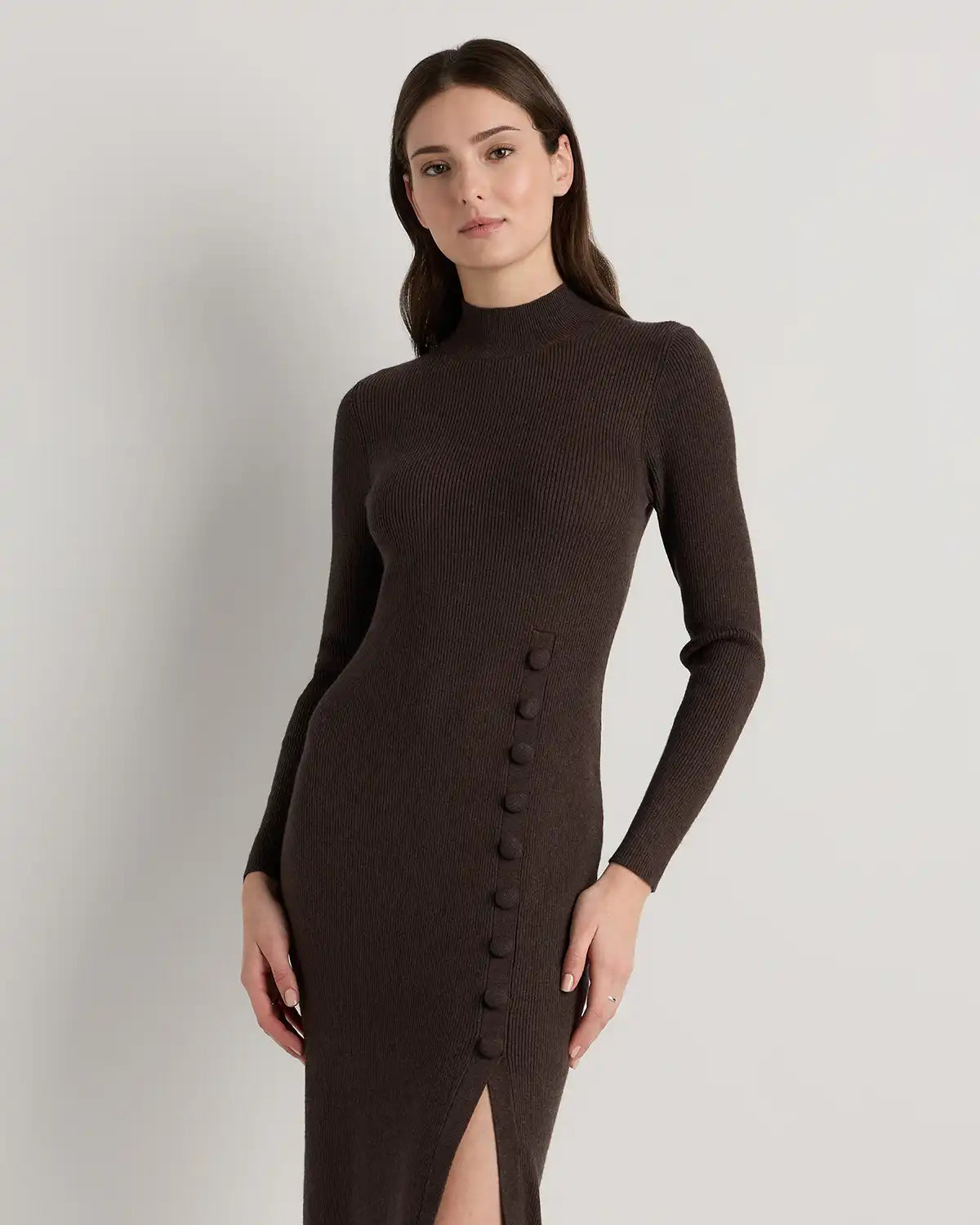Cotton Cashmere Side Slit Midi Dress