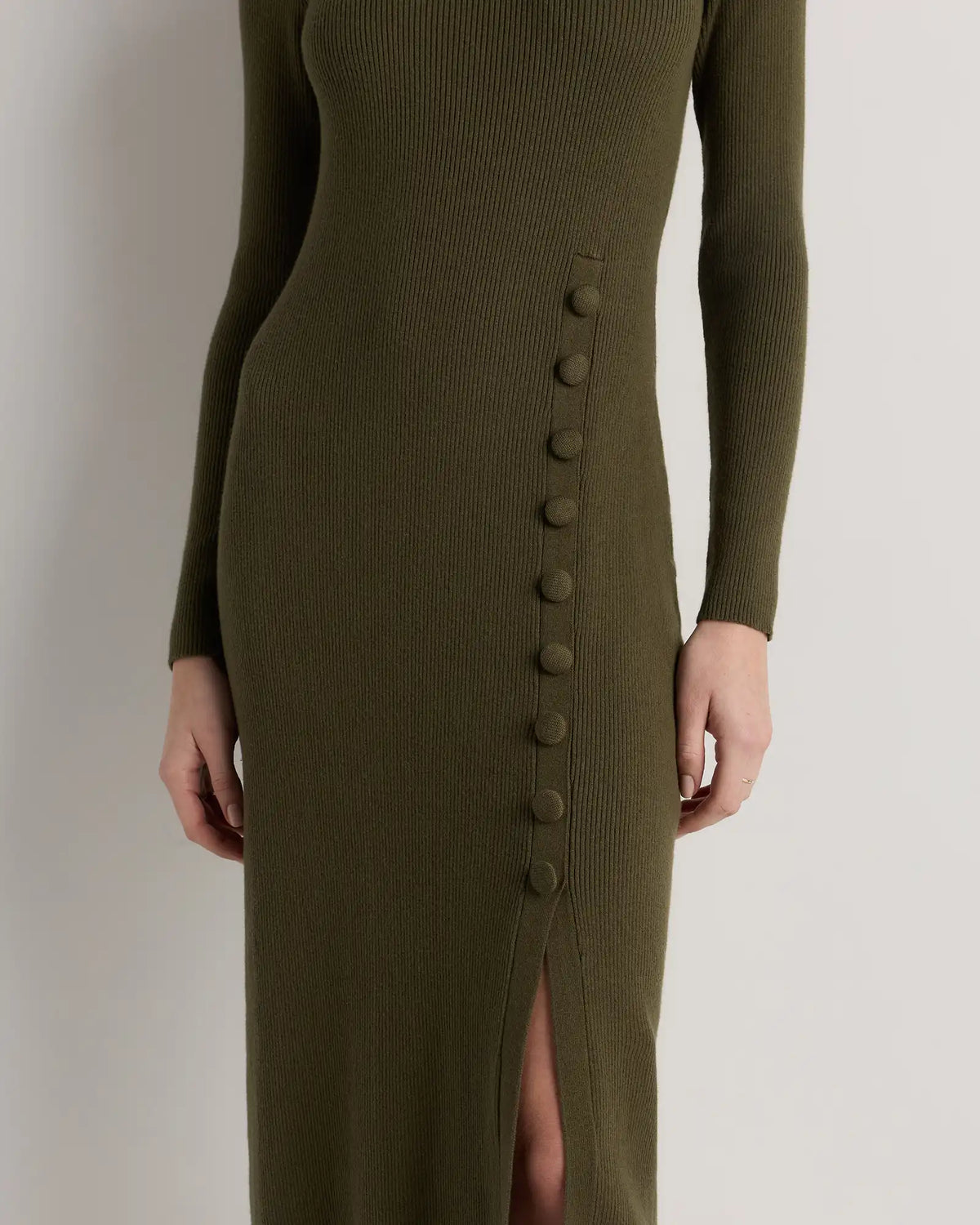Cotton Cashmere Side Slit Midi Dress