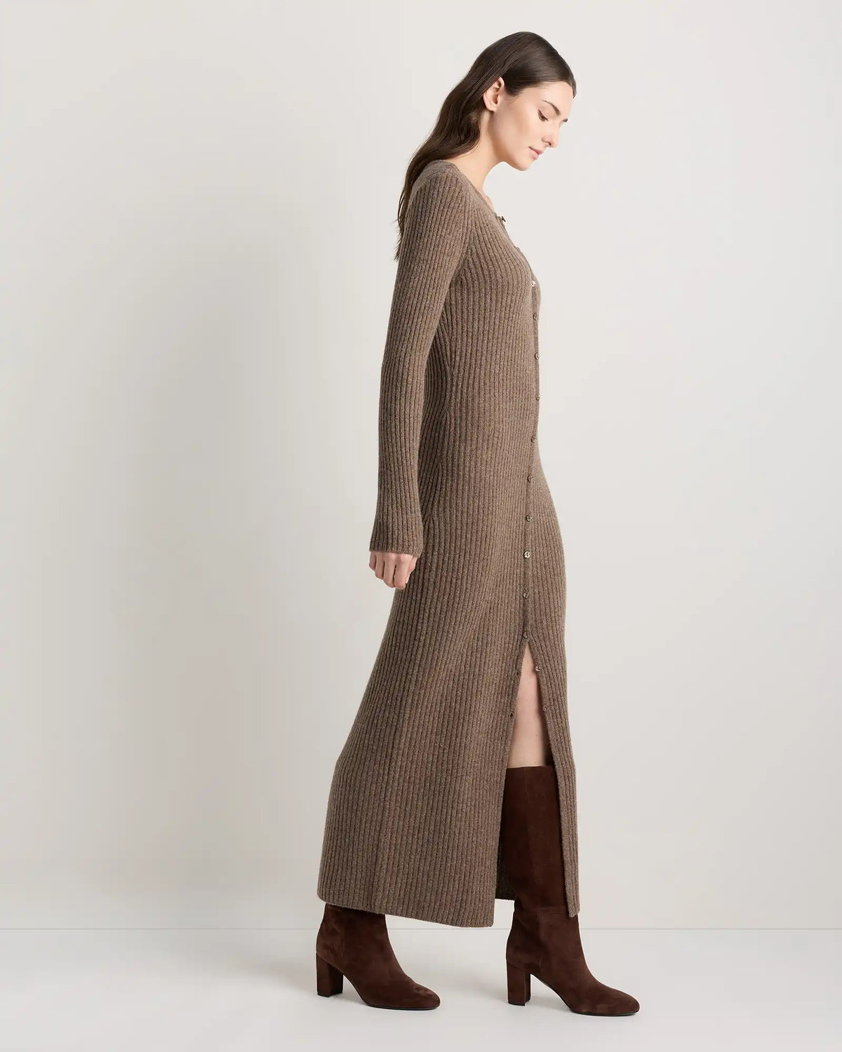 100% Yak Wool Ribbed Cardigan Sweater Dress