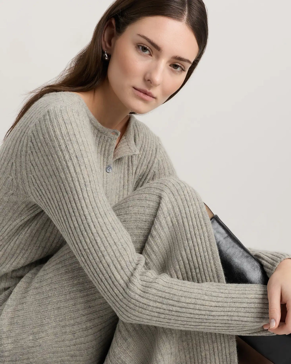 100% Yak Wool Ribbed Cardigan Sweater Dress