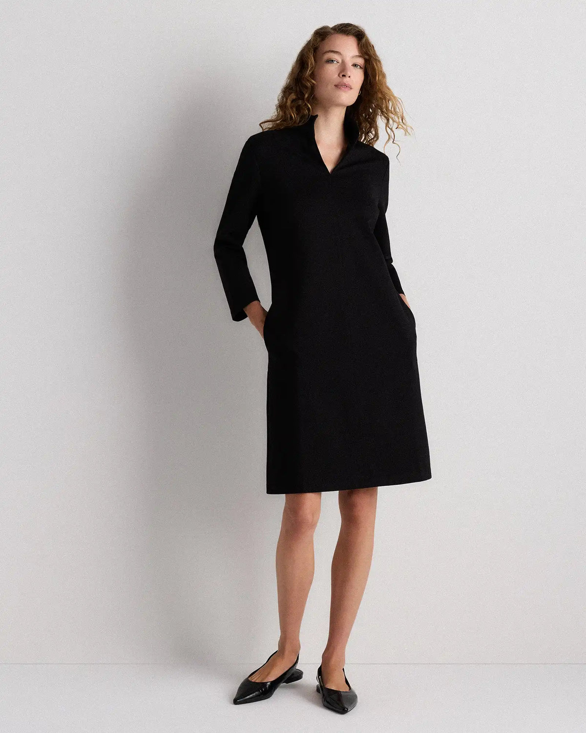 Ultra-Stretch Ponte Split Neck Mini Dress