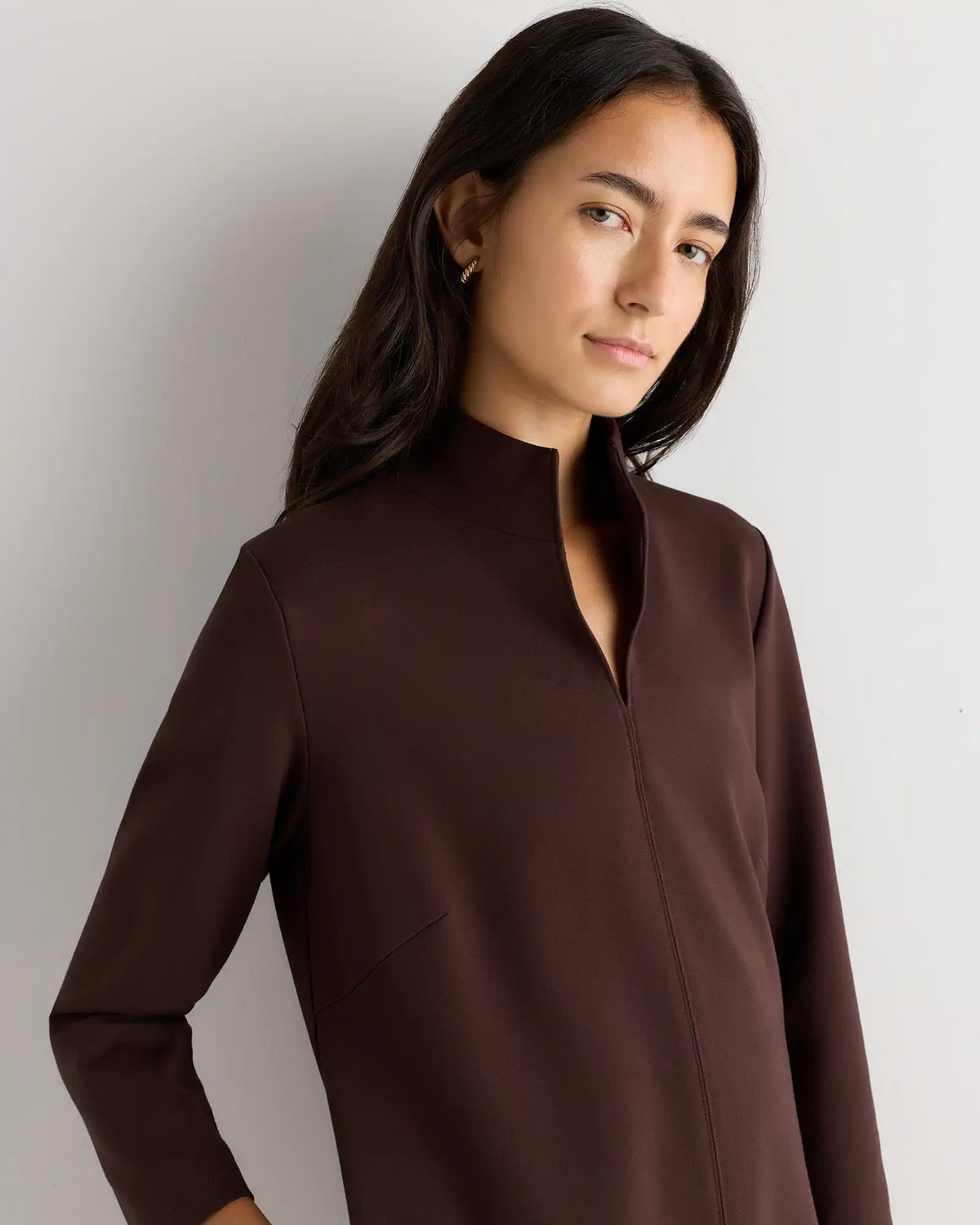 Ultra-Stretch Ponte Split Neck Mini Dress