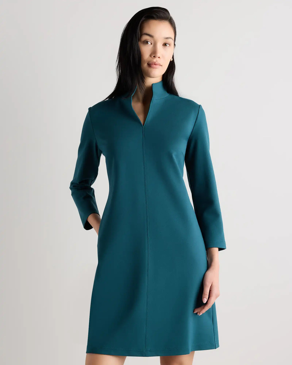 Ultra-Stretch Ponte Split Neck Mini Dress