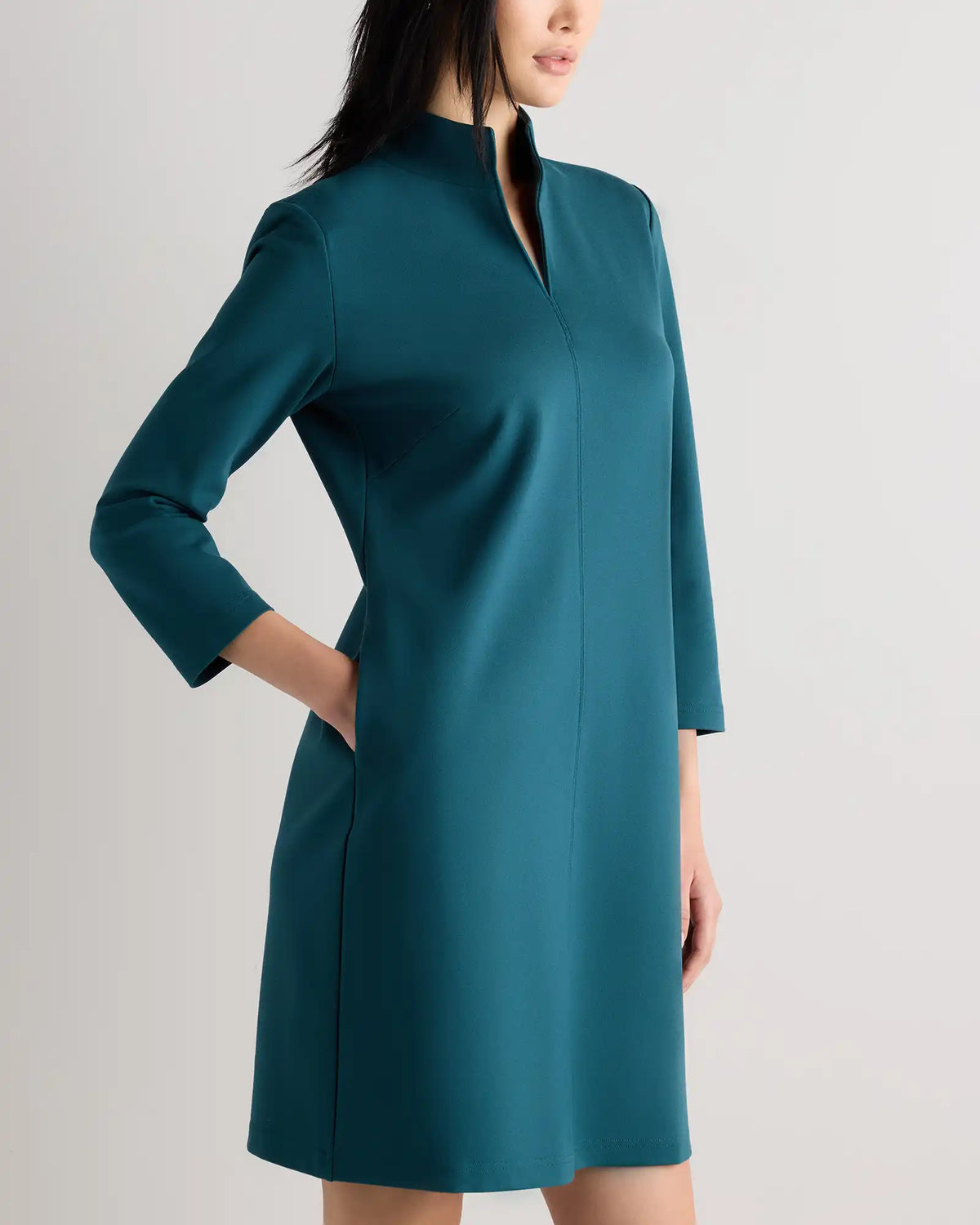 Ultra-Stretch Ponte Split Neck Mini Dress