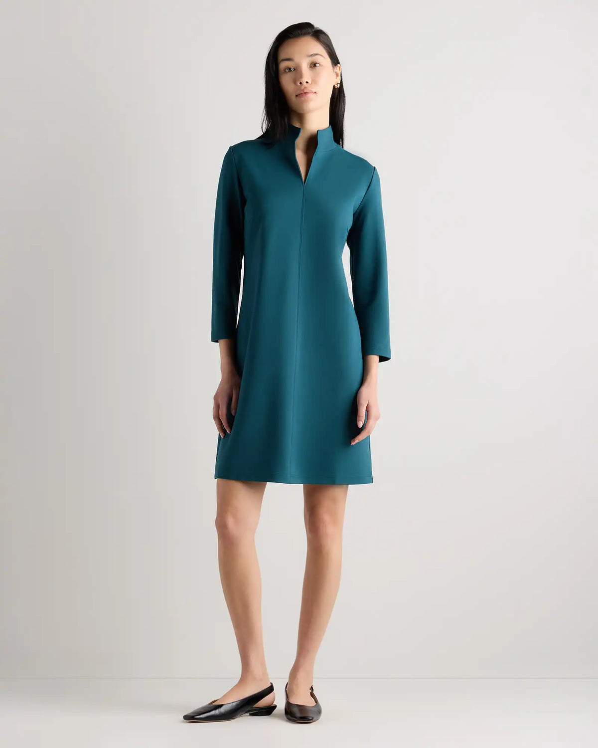 Ultra-Stretch Ponte Split Neck Mini Dress