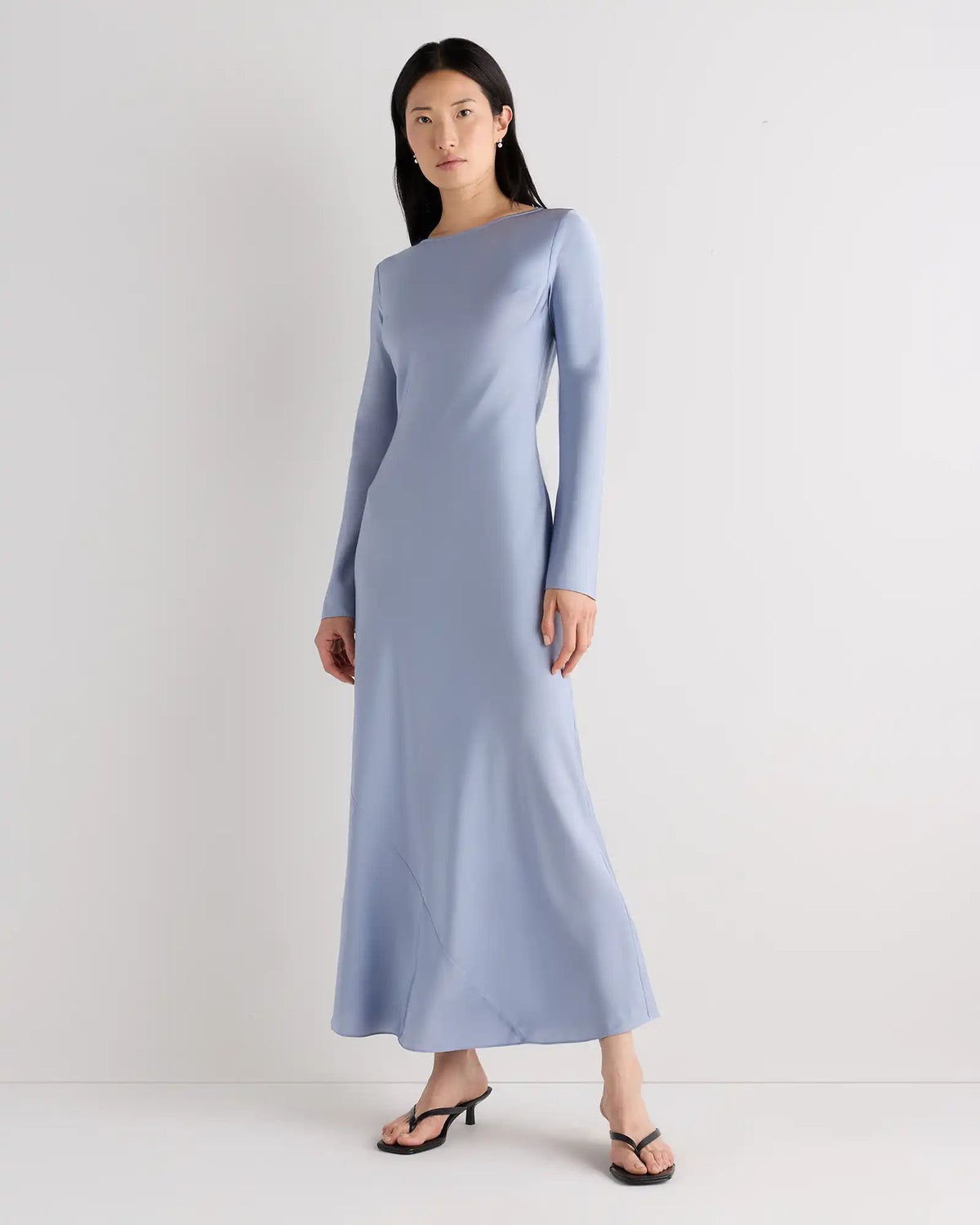 Washable Stretch Silk Long Sleeve Maxi Dress