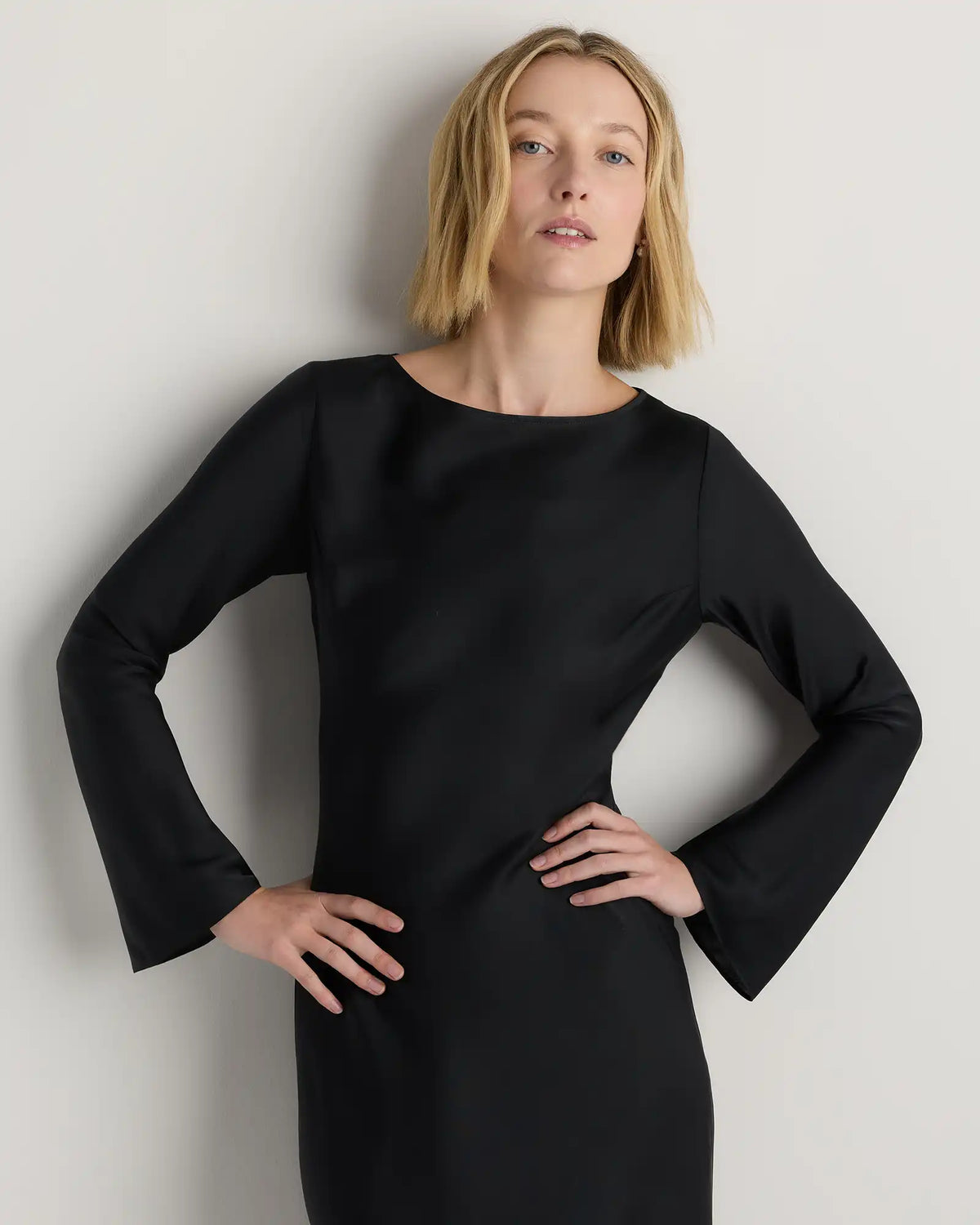 Washable Stretch Silk Long Sleeve Maxi Dress