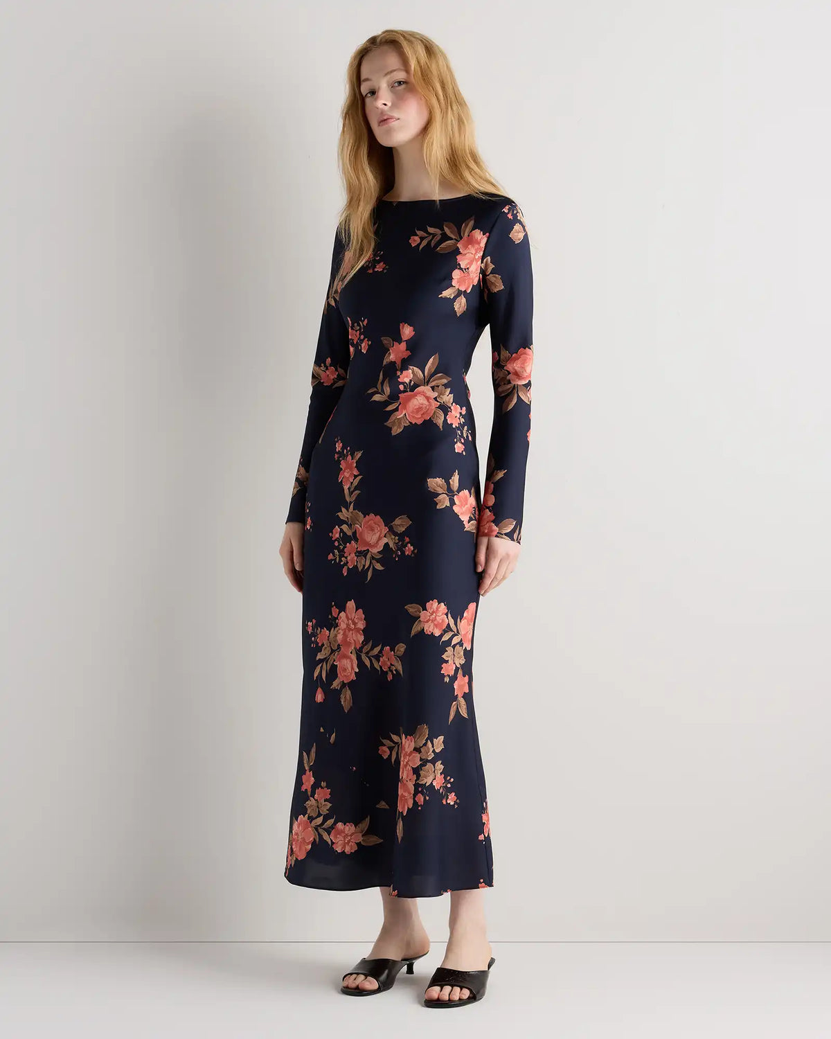 Washable Stretch Silk Long Sleeve Maxi Dress