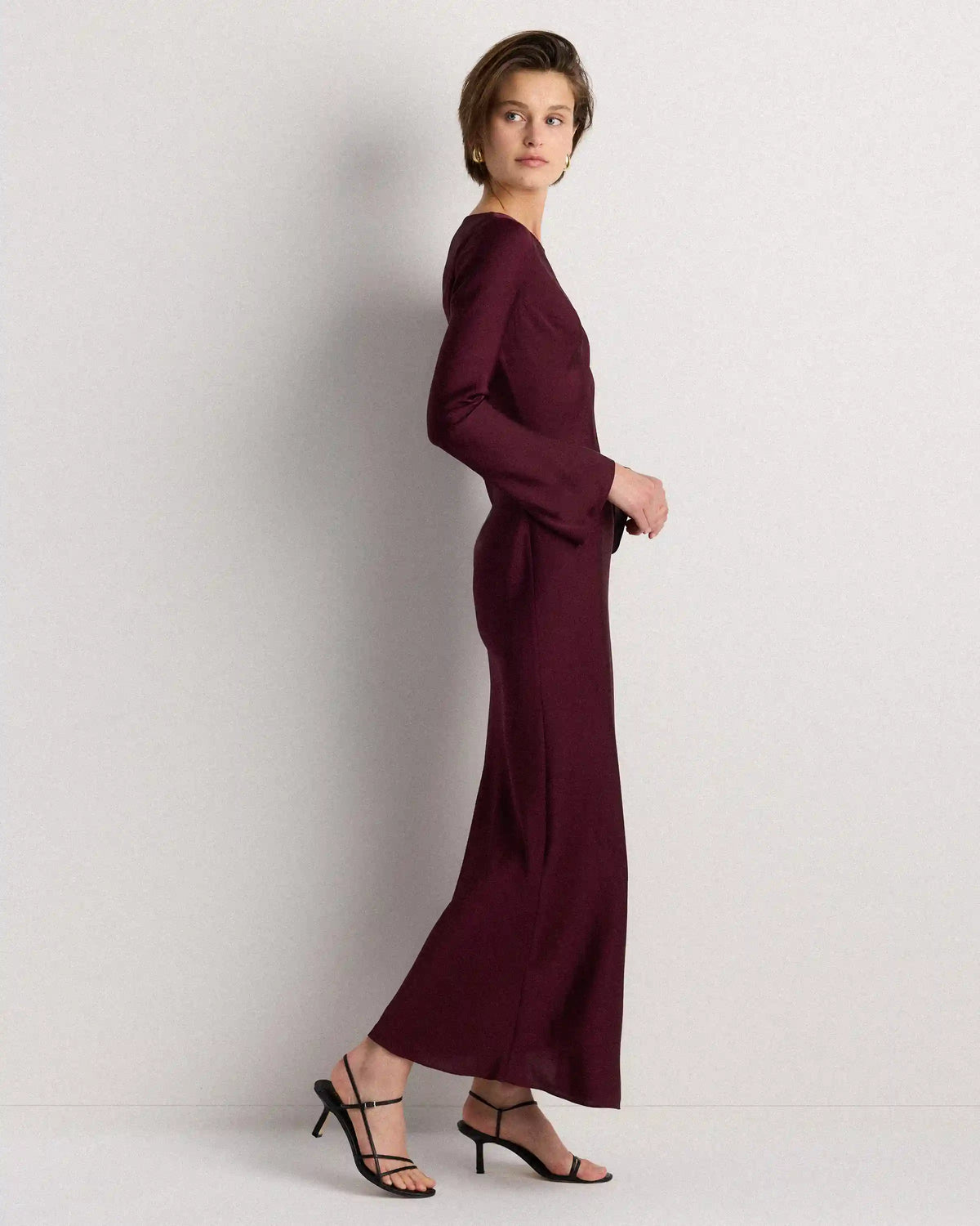 Washable Stretch Silk Long Sleeve Maxi Dress