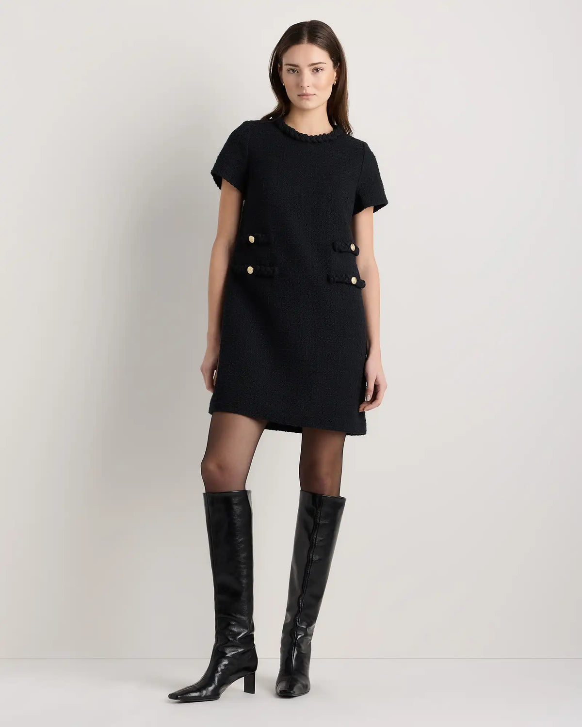 Tweed Short Sleeve Mini Dress