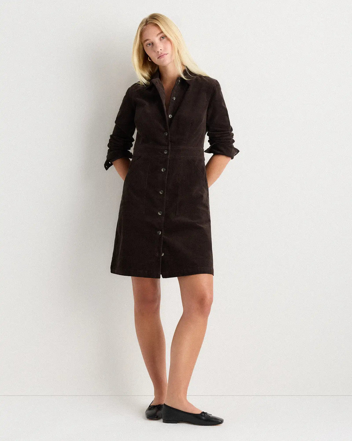 Organic Stretch Corduroy Mini Shirt Dress