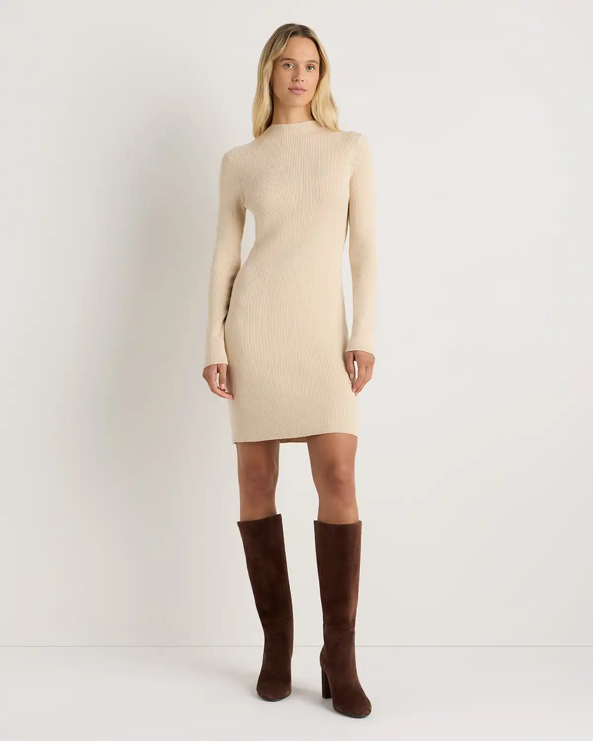 Cotton Cashmere Mock Neck Mini Dress