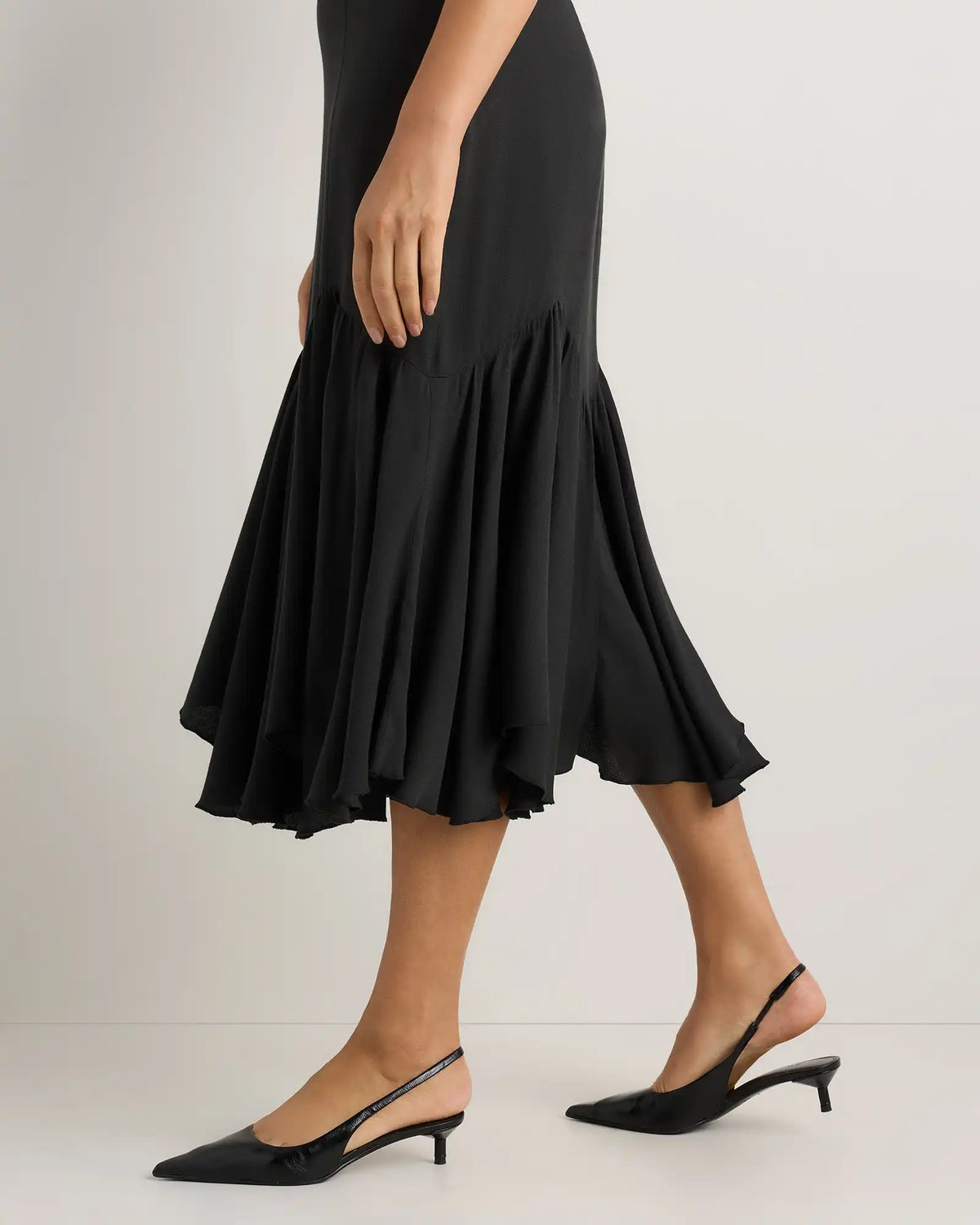 Lightweight Crepe Pleated Hem Midi Dress