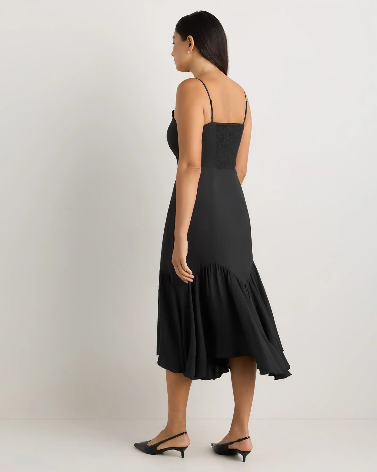 Lightweight Crepe Pleated Hem Midi Dress