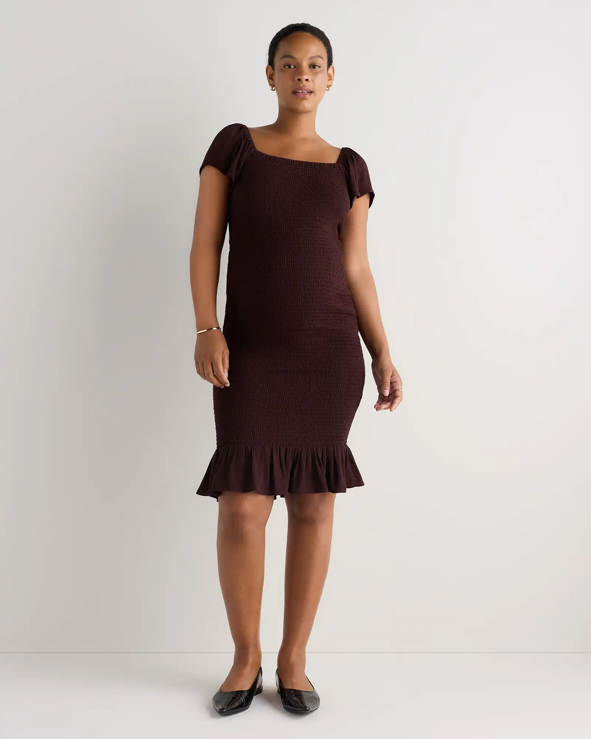 Lightweight Crepe Smocked Flutter Sleeve Maternity Dress