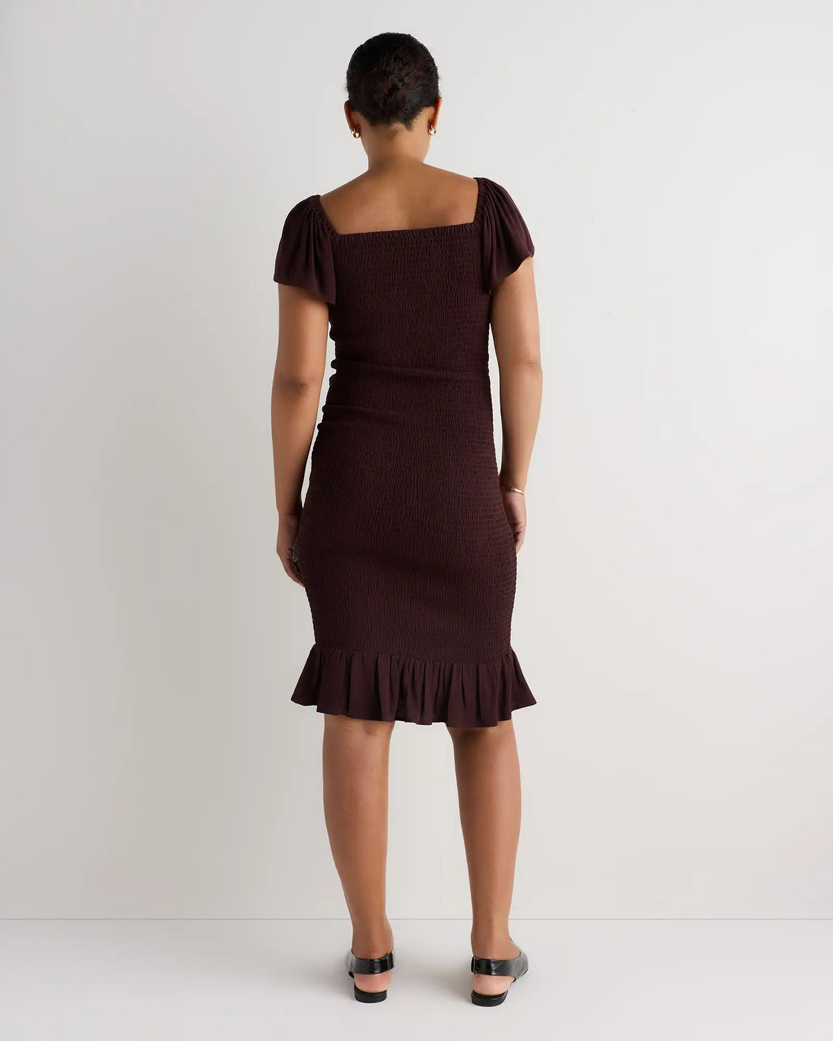 Lightweight Crepe Smocked Flutter Sleeve Maternity Dress