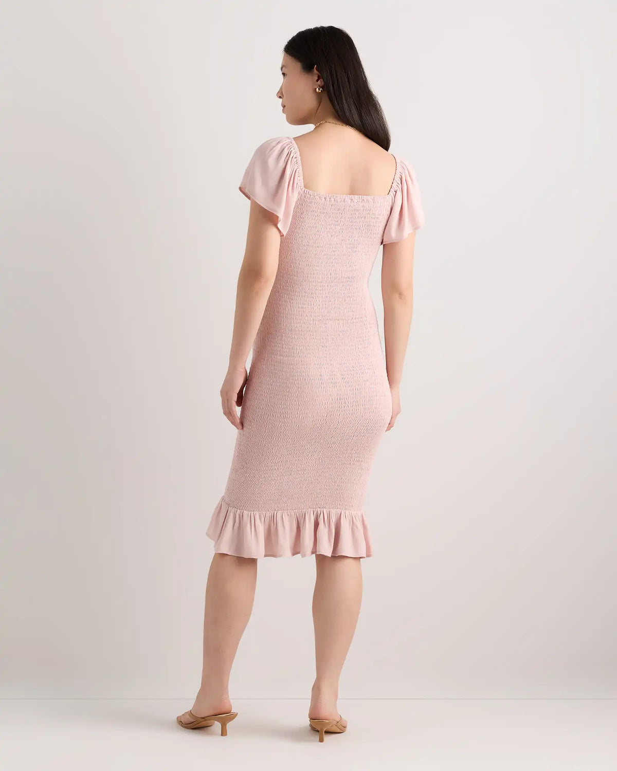 Lightweight Crepe Smocked Flutter Sleeve Maternity Dress