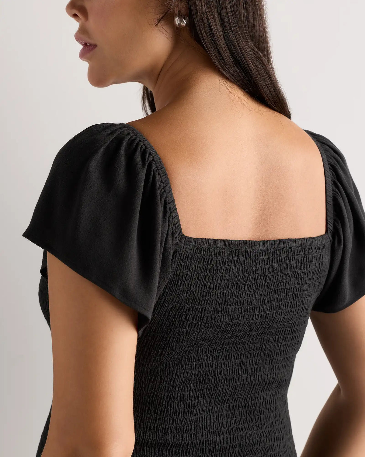 Lightweight Crepe Smocked Flutter Sleeve Maternity Dress