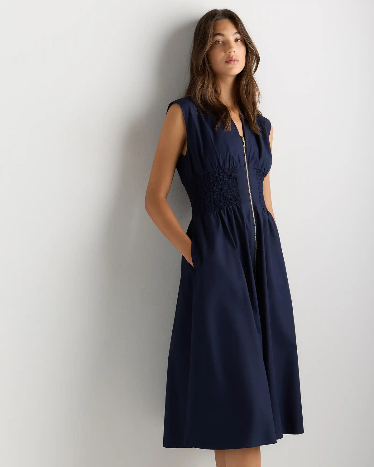 100% Organic Cotton Poplin Zip-Front Midi Dress