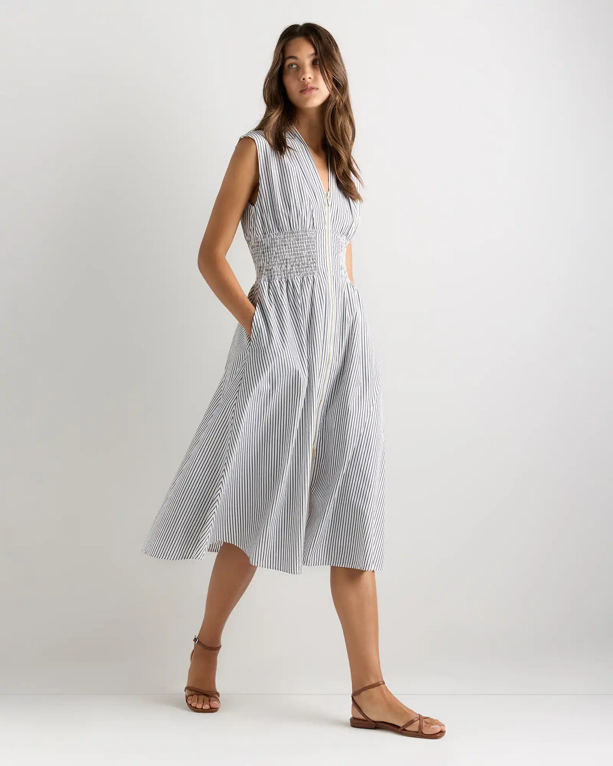 100% Organic Cotton Poplin Zip-Front Midi Dress
