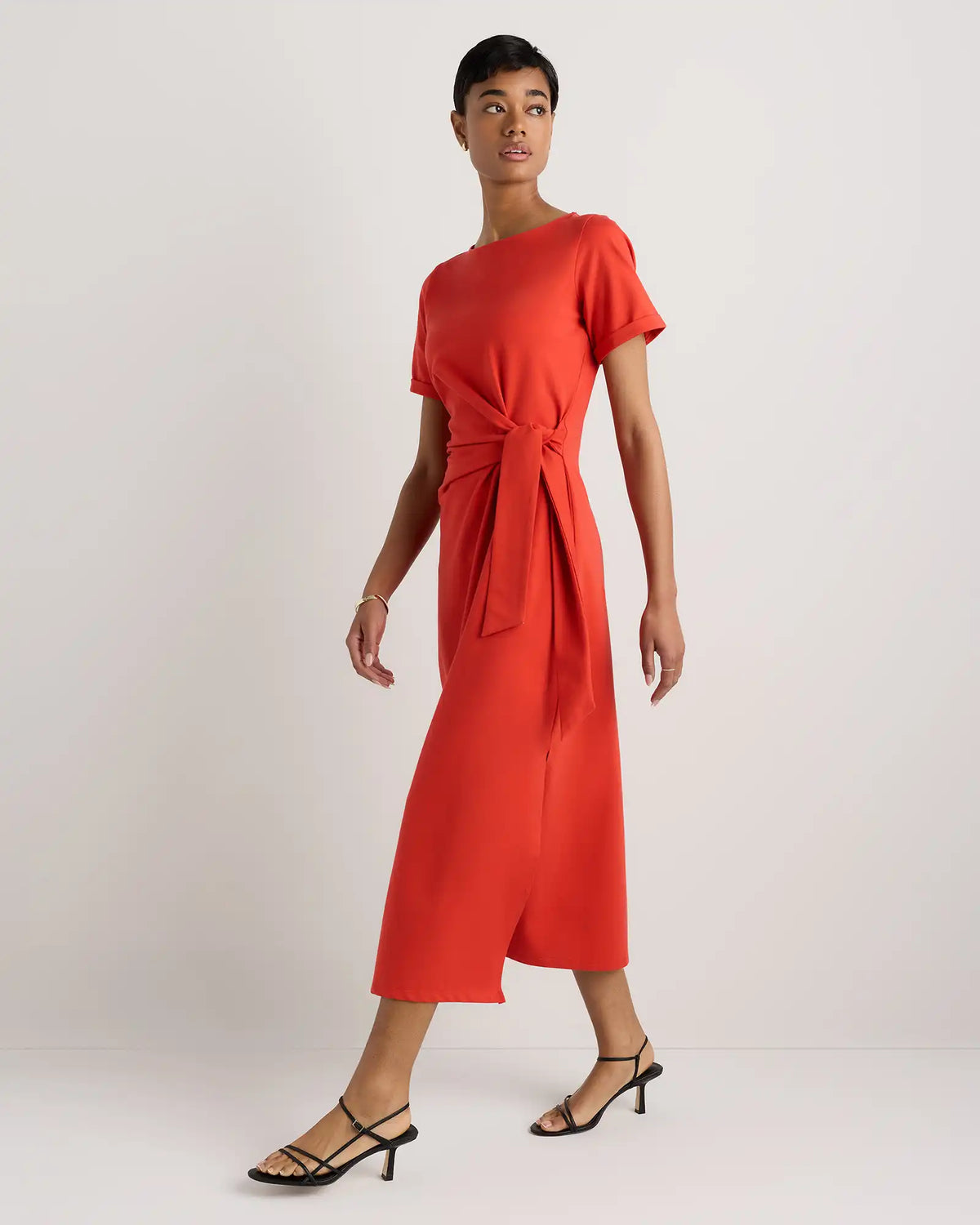 Stretch Cotton Jersey Side Tie Midi Dress