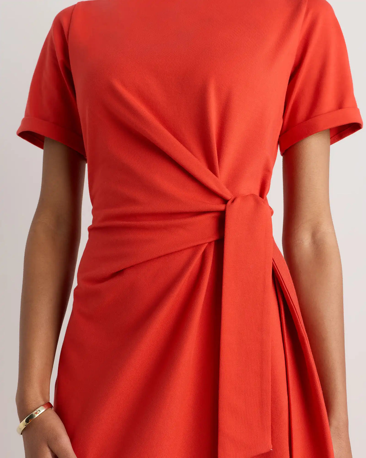 Stretch Cotton Jersey Side Tie Midi Dress