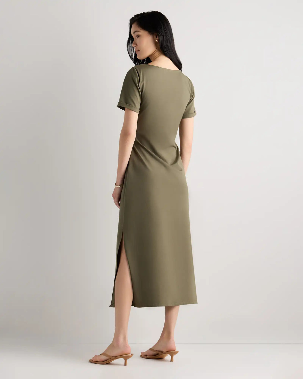 Stretch Cotton Jersey Side Tie Midi Dress