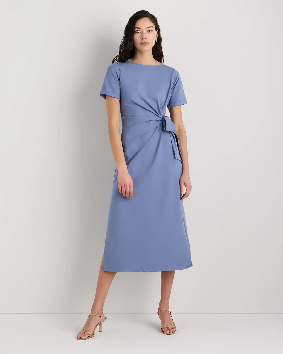 Stretch Cotton Jersey Side Tie Midi Dress