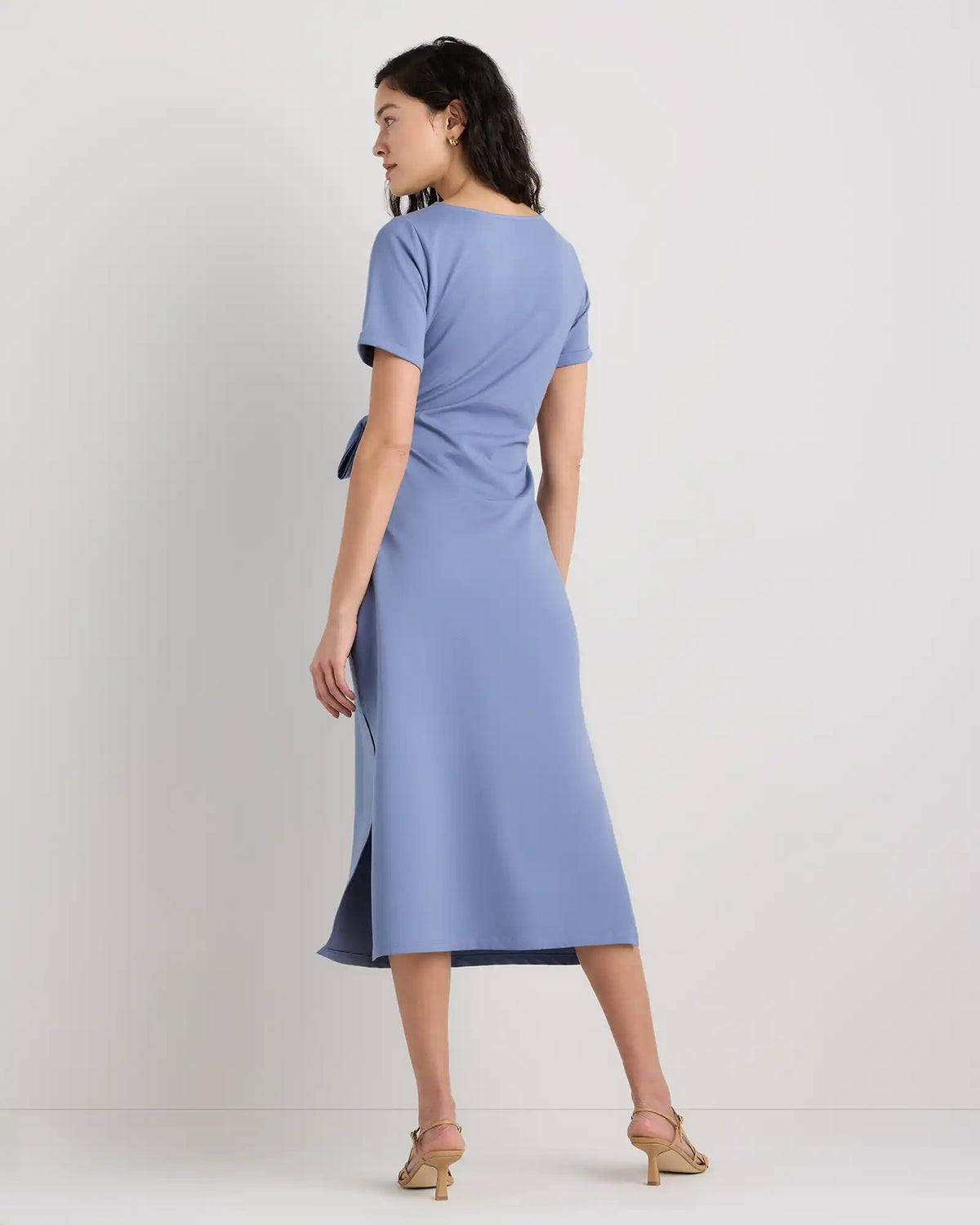 Stretch Cotton Jersey Side Tie Midi Dress