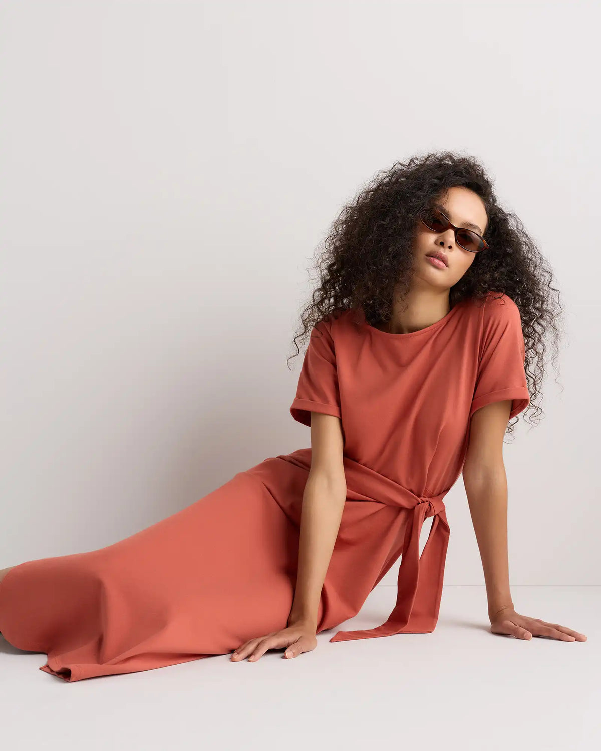 Stretch Cotton Jersey Side Tie Midi Dress