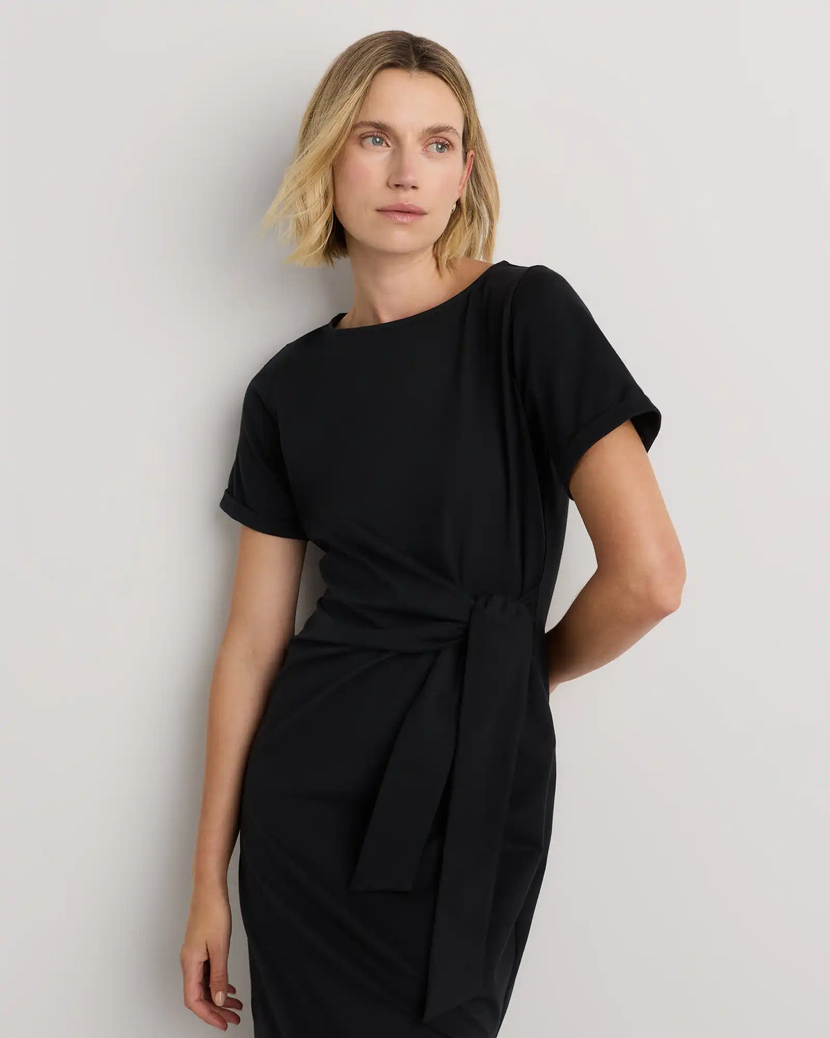 Stretch Cotton Jersey Side Tie Midi Dress