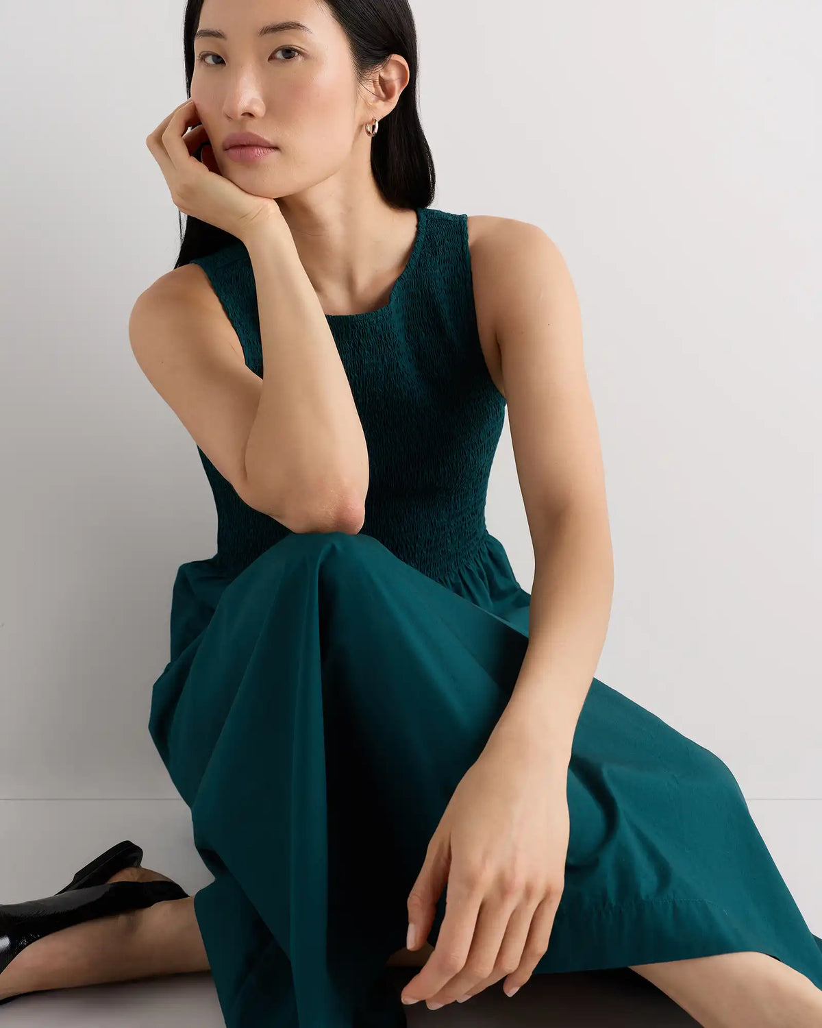 100% Organic Cotton Poplin Boatneck Maxi Dress