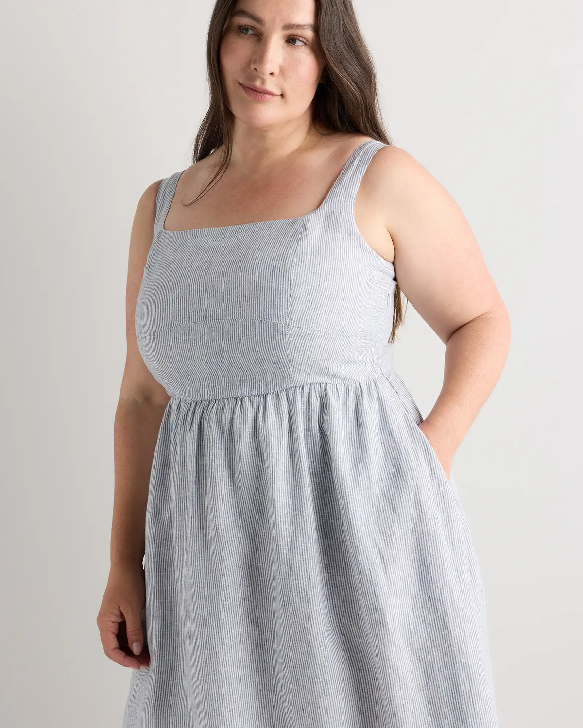 100% European Linen Fit & Flare Midi Dress