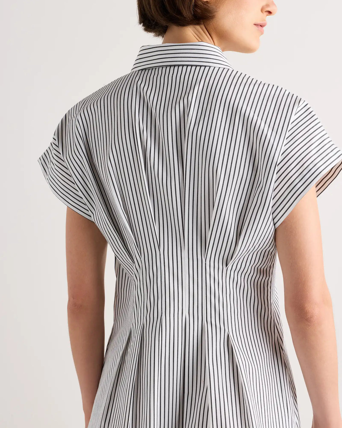Stretch Twill Pleated Mini Shirt Dress