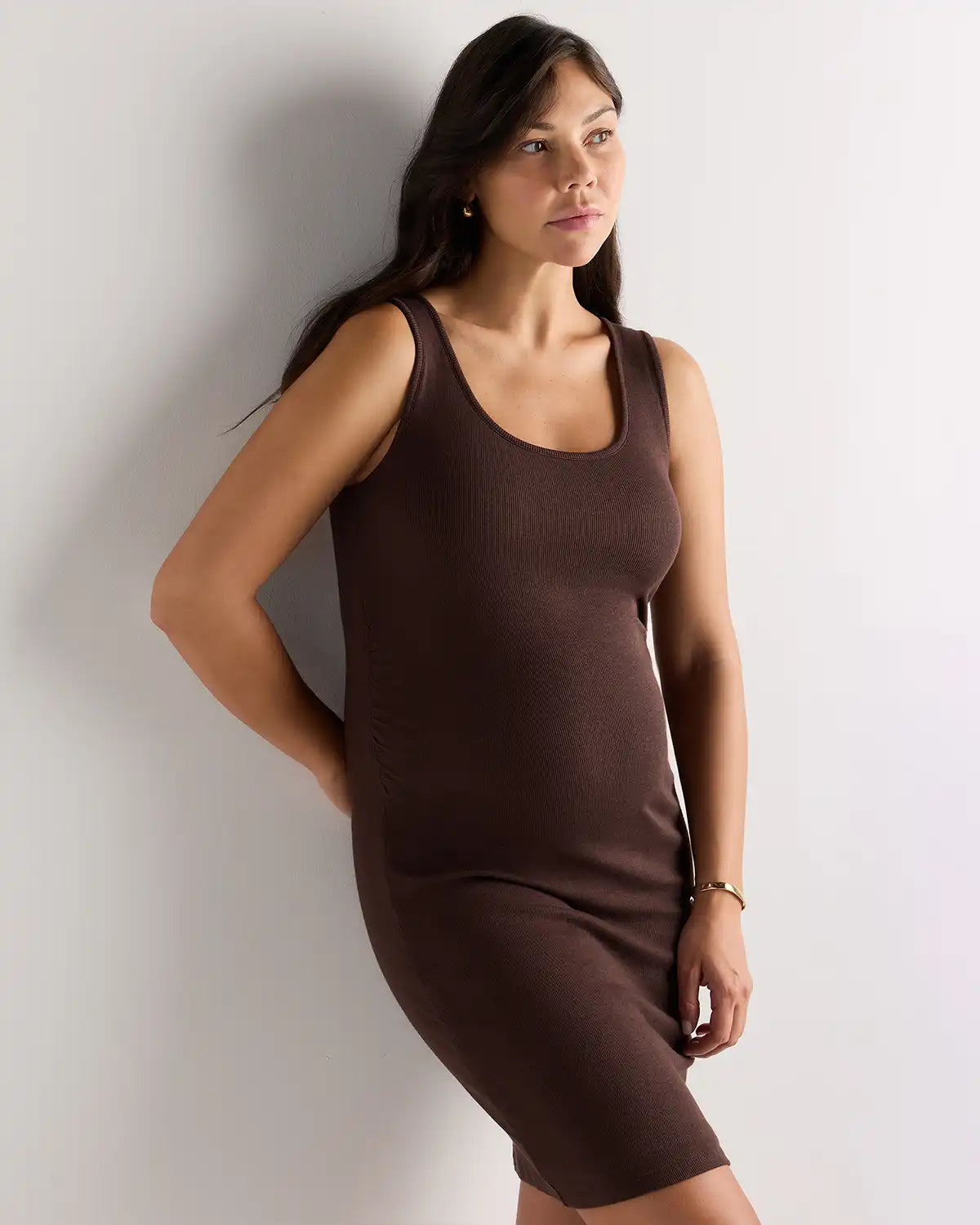 Bamboo Rib Maternity Sleeveless Mini Dress