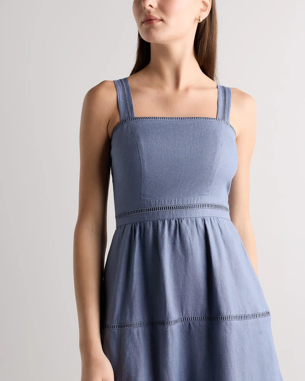 100% European Linen Ladder Stitch Midi Dress
