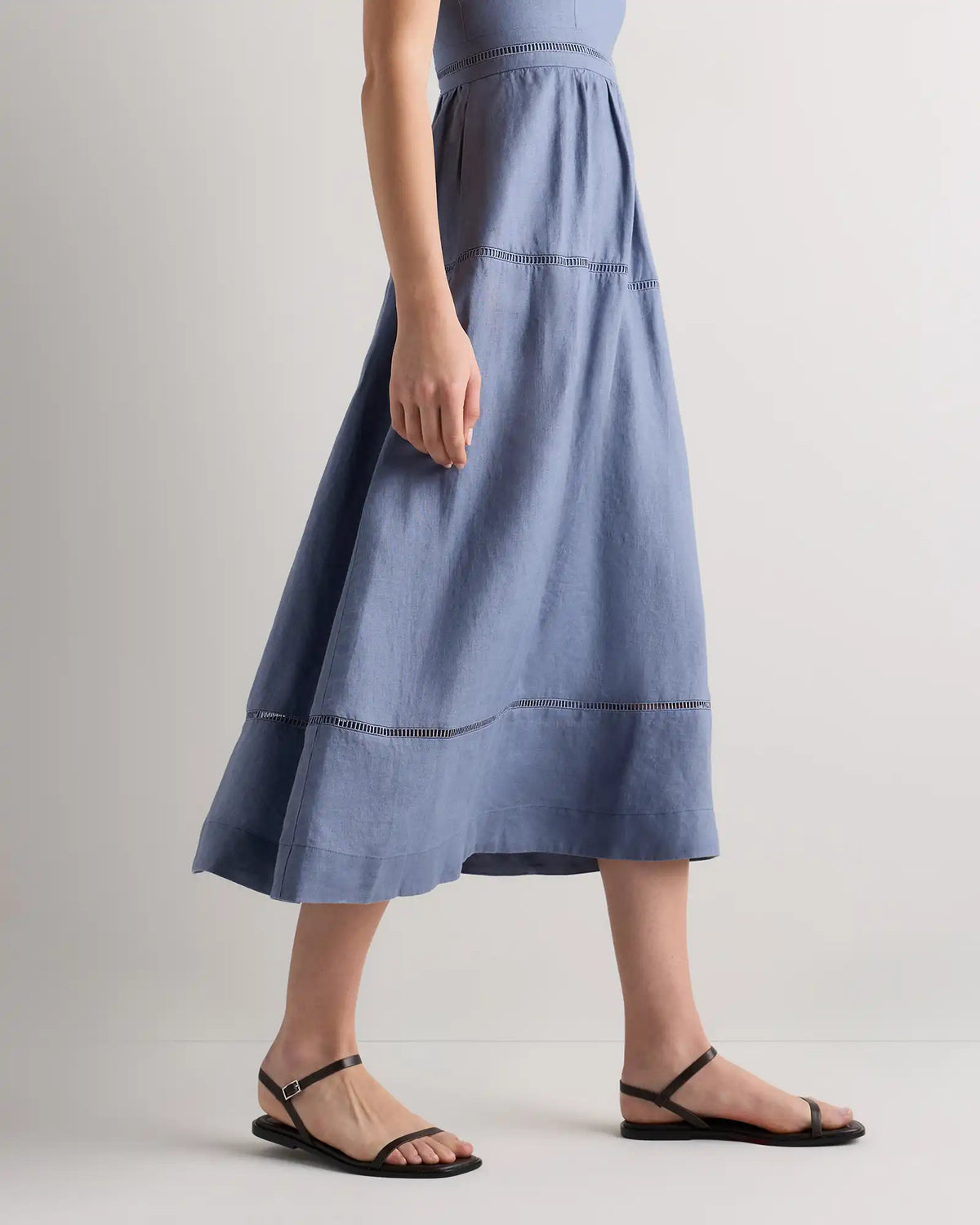 100% European Linen Ladder Stitch Midi Dress