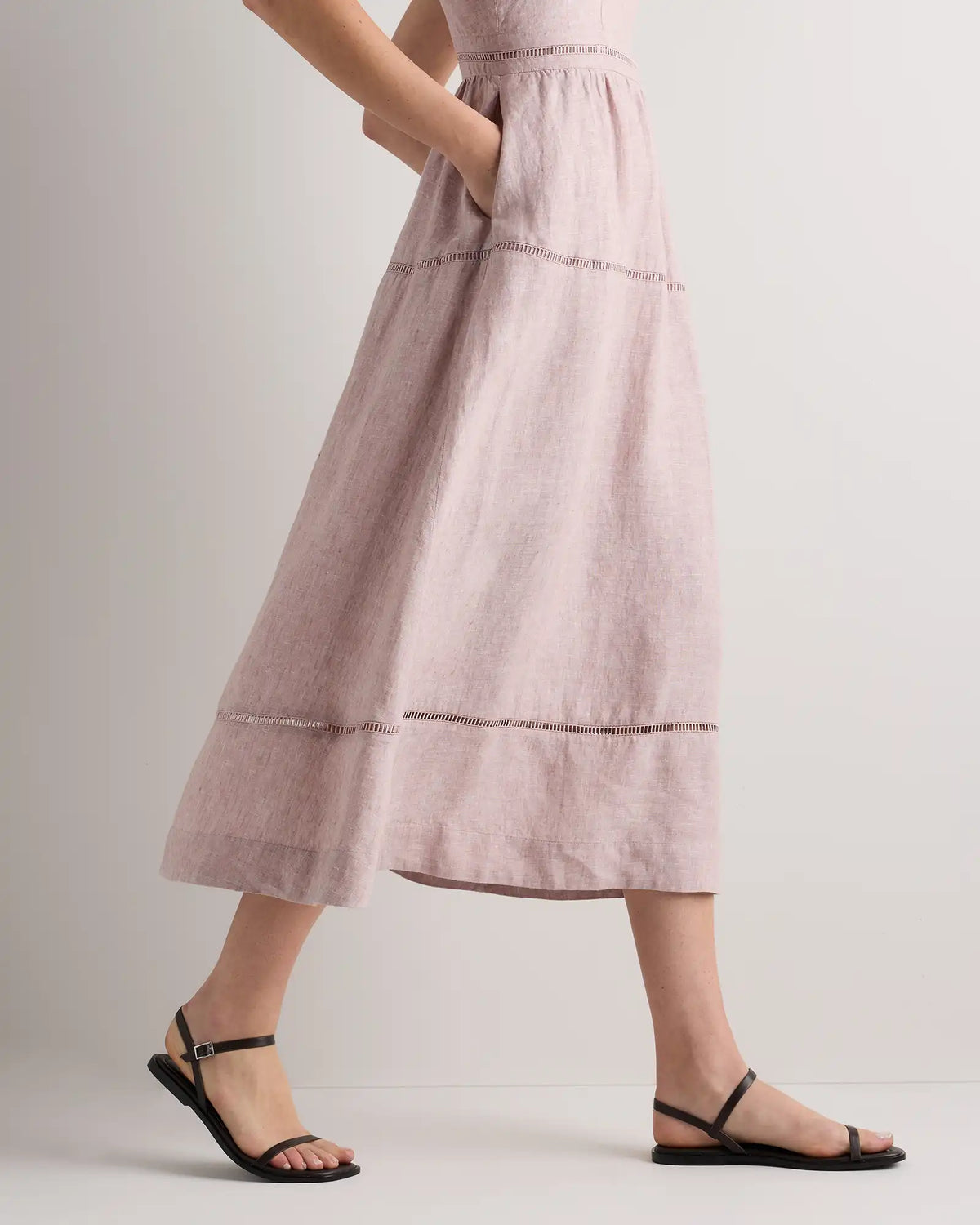100% European Linen Ladder Stitch Midi Dress