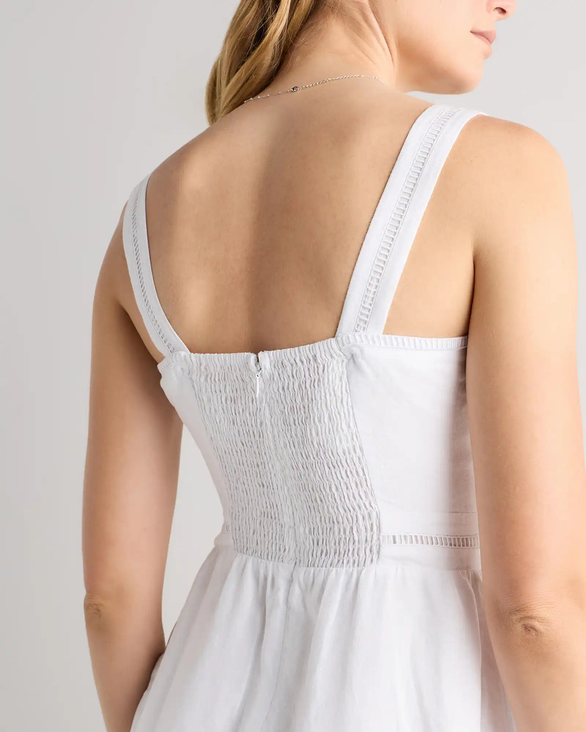 100% European Linen Ladder Stitch Midi Dress